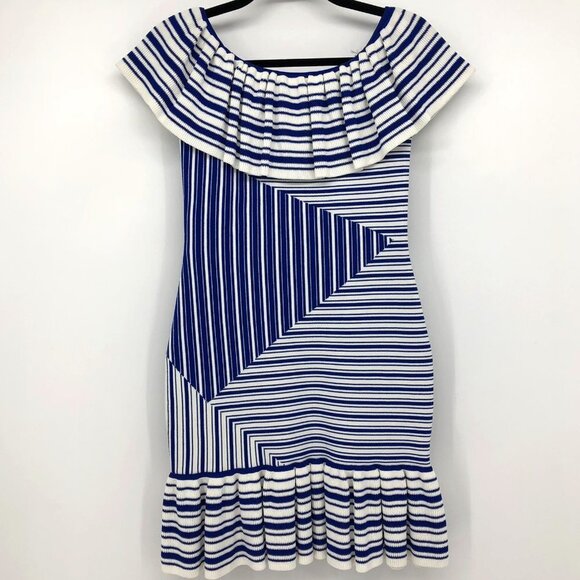 Rebecca Vallance Corsica Blue and White Stripe Off shoulder Mini ruffle dress 2 - Picture 6 of 16
